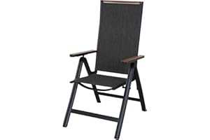 Grand patio folding chair, Aluminium garden chairs with Armrest & Mesh breathable Seat, Adjustable 6 Position High Backrest, foldable dining chair for Outdoor, Garden, Dining room (Black)