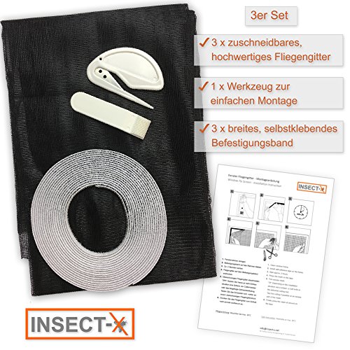 Fenster Fliegengitter von INSECT-X (zuschneidbar für alle Fenster bis 130×150 cm Größe) Fliegennetz Gitter zum Schutz vor Insekten wie Fliegen und Mücken | 3er Pack – hochwertig – durchsichtig | Insektenschutz Fliegenschutz Mückenschutz Netz - 4