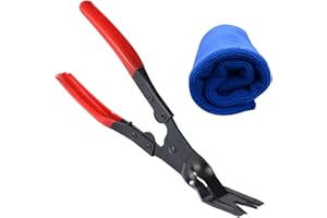 FDKJOK Trim Clip Removal Plier, Plastic Rivet Remover Plier with Cleaning Cloth, Car Clip Pliers Trim Clip, Fastener Rivets Remover Steel Car Panel Plier for Car Door Panel Dashboard(Red Black)