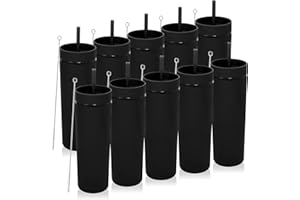 Volhoply 600ml Tumbler en Plastique Réutilisables Lot de 10,Tasse en Plastique à Double Paroi avec Couvercle et Paille,Gobelets à Café en Acrylique de Matte Libre BPA pour Soirées,Cadeaux(Noir,10 Set)