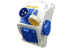 RoadEu - Prise murale CEE pour caravane - Adaptateur CEE vers prise - 16 A 3P 230 V avec 2 prises 230 V - Pour bateaux, camping-cars, industrie IP44