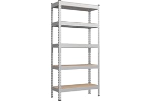 ‎SONGMICS SONGMICS Schnelle Montage, Schwerlastregal, Standregal, Lagerregal, Küchenregal, Regal, 5 Ablagen, 30 x 75 x 150 cm, bis 875 kg belastbar, für Keller, Küche, Arbeitszimmer, silbern GLR300E01