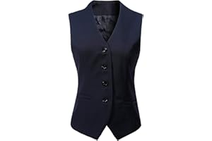 Gowjog Damen Weste Anzugweste Gefüttert Button Up V-Ausschnitt Smoking Vintage Jacke Dressy Ärmellos Westen