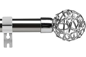 WIDYANA Silver Curtain Poles with Round Finials, 76 to 390 cm Door Curtain Pole with Brackets Fittings Set Window Curtain Rods for Indoor and Outdoor