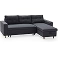 Canapé D'angle Convertible Wade 3 Places En Tissu Gris Anthracite – Avec Méridienne Réversible Et Coffre De Rangement