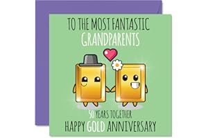 STUFF4 Cute Gold Anniversary Card for Grandparents - 50 Years Together - Happy 50th Wedding Anniversary Cards for Nanny Grandad Grandma, 145mm Greeting Cards Anniversaries