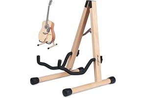 Musbeat Gitarrenständer, Gitarrenständer Holz, Akustik-Gitarrenstände mit Gepolstertem Schaumstoff, Buchenholz Gitarren Ständer für Akustikgitarre, E-Gitarren und Bass, A-Rahmen Boden-Gitarrenständer