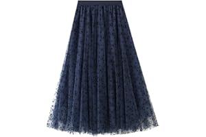 SotRong Damska warstwowa spódnica tiulowa, elastyczna, z wysoką talią, midi o linii A, siateczkowa, szyfonowa, plisowana, z kwiatową dekoracją