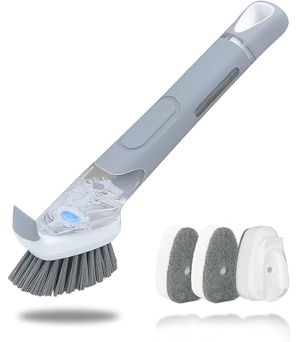 Brosse à Vaisselle MR.SIGA Avec Distributeur - Réservoir 70ml, Grattoir Intégré, Support Inclus