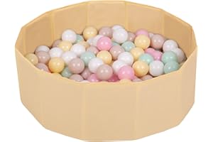 Selonis Piscine À Balles Multicolores Piscine Pliable 200 Balles pour Les Enfant, Beige Clair: Beige Pastel/Jaune Pastel/Blanc/Menthe/Rose Poudré