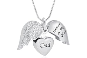 VCCWYQK Angel Wing Heart Urn Necklaces for Ashes for Women Memorial Keepsake Pendant for Women Men Cremation Jewelry