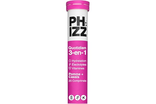 Electrolytes Phizz, Multivitamines & Comprimés d'hydratation - 20 comprimés de réhydratation effervescents - 18 vitamines et minéraux, vitamine C, végane, végétarien et hypocalorique (pomme & cassis)