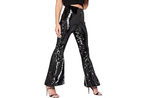 Duohropke Pantalon évasé métallisé brillant pour femme - Style rétro années 70 et 80 - Pantalon disco - Costume de carnaval - Pantalon de danse latine
