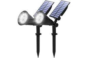 T-SUN [2 Pack LED Solaire Projecteur, Lampe Solaire de 4 LED, Étanche Extérieur Lampe Jardin，Éclairage de Sécurité Paysage Lumière pour Chrismas Arbre, Clôture, Patio, Fête.(Blanc Froid 6000K)
