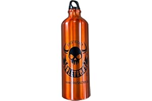 ‎ORLETANOS ORLETANOS Benzinflasche Aluminium 800ml Orange Skull kompatibel mit Harley Davidson Schwingentaschen Seitentasche Satteltaschen Sportster Softail Rocker Biker Aluminium Alu Flasche benzin