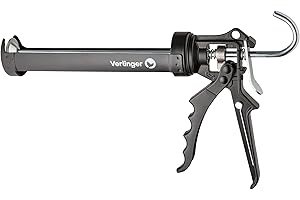 VERLINGER Pistolet à Cartouche Silicone et Colles Acryliques - Presse à Cartouche Aluminium Noir Rapport de Poussée 18:1 - Pistolet Calfeutrage pour Réparation, Étanchéité et Travaux Bricolage