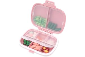 Sibba Organizer na tabletki, leki, uchwyt kieszonkowy, na co dzień, przenośny, podróżny, 7 dni, 3 razy dziennie, tygodniowy, etykiety, przypomnienie, pojedyncze przegródki, pokrywka, różowy, 1 szt.