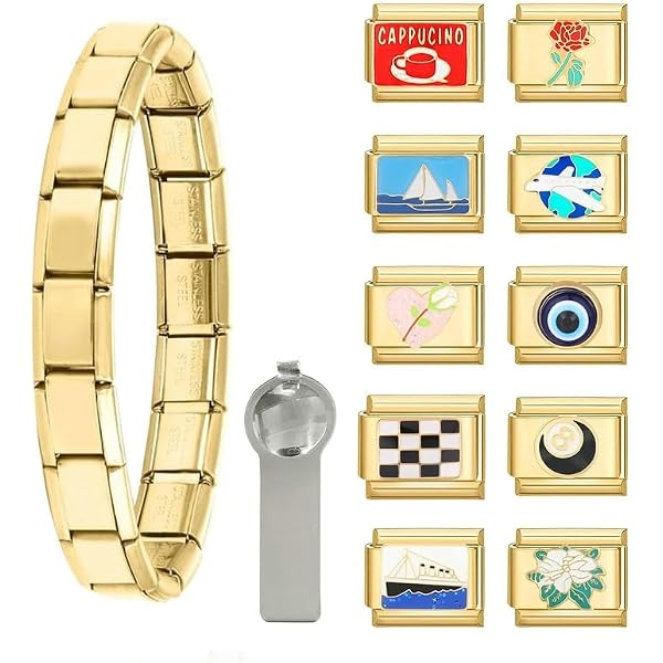 Hoomall Italian Charm Armband Gold Edelstahl Mit Diamant Modular 9mm Italian Style Charms Vergoldet Italian Charm Bracelet Module DIY Italienische Armband Zubehör Elegantes Geschenk Für Frauen