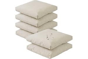 Viste tu hogar Pack 6 Cojín Silla Exterior 45x45cm, Tela Alta Densidad, 70% Algodón 30% Poliéster, Impermeables, Resistentes UV Y Desgarro, Lazos De Sujeción,Beige,Fabricado En España