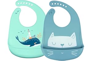 Bavoirs Bébé Bavoir Silicone Souple Bavette Vert Recuperateur Imperméable Ajustable Enfant Waterproof Bavoir Repas