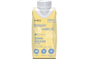 AYMES - Actagain 1.5 Complete - Banana Milkshake Style - 24 x 200ml Ready-to-Drink Bottles - Gluten Free & Vegetarian - Suitable for Adults and Children Aged 3+
