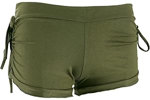 GURU SHOP Goa Bragas Psytrance Hotpants, pantalones cortos de bikini, para mujer, algodón, pantalones cortos, leggings, ropa alternativa verde oliva