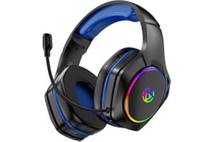 Tatybo Casque Gaming sans Fil, Casque avec Micro Bruit Environnemental, 7.1 Son Surround, Batterie de 35H, Transducteurs 50mm, Oreillettes Respirantes, Casque Gamer pour Ps5 PC Ps4 Switch, Noir-Bleu