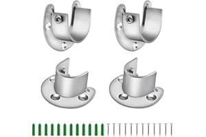 WJUAN 4 Pezzi Staffe per Aste da Armadi, Asta di Sostegno a Forma di U da 28 mm, con Viti e Tubo di Espansione, Utilizzata per Rack per Armadio e Staffa per Barra Appendiabiti (Argento)