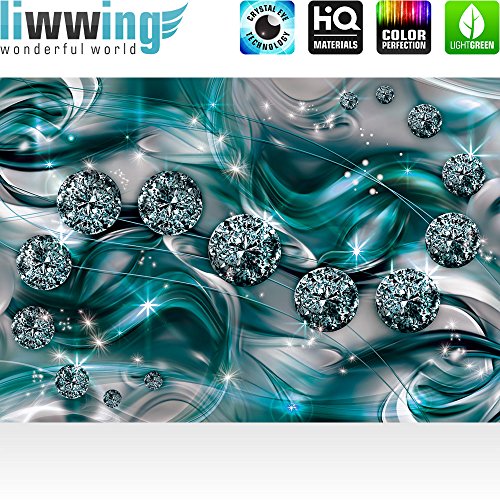 Fototapete 254x184cm PREMIUM Wand Foto Tapete Wand Bild Papiertapete – Ornamente Tapete Diamanten Brillanten Sterne türkis – no. 3371 - 2