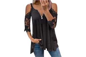 HAOLEI Chemisiers et Blouses Femme À Manches Courtes Sexy Col V Zipper Blouses Femmes Chic Sexy Épaules Dénudées Hauts Blouses Bohème Camisole Tunique