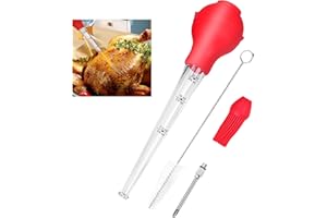 AUSYIWI Viande de Seringue, Poire à Sauce Poulet Turquie Barbecueavec Brosse de Nettoyage, Pinceau de Silicon y Aiguille d'Injecteur, Pipette pour Barbecue, Bœuf, Bacon, Poulet, Porc, Dinde (Rouge)