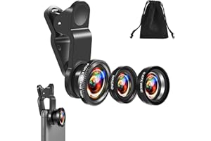 COMBLU Obiektyw aparatu do telefonu, zestaw obiektywów do aparatu telefonicznego, obiektyw aparatu 3 w 1, uniwersalny obiektyw rybie oko + obiektyw szerokokątny + zestaw soczewek do aparatu makro do