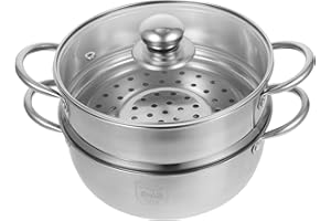 Angoily Cuiseur vapeur en acier inoxydable Pot à vapeur en métal Batterie de cuisine Pot à soupe Pot à induction Pot à soupe Veggie Vapeur oeuf vapeur alimentaire Pot vapeur