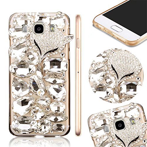 Bling Bling Galaxy A5 2017 Hülle, MOMDAD Handmade Diamant Transparent Schutzhülle für Samsung Galaxy A5 2017 A520 Glitzer Glänzend Handyhülle [Cartoon Fuchs Fox] PC Hart Case Cover Luxus Crystal Strass Shining Handgefertigt Schutz Kratzfeste Stoßdämpfende Handy Tasche Schale Bumper - Diamond # 5