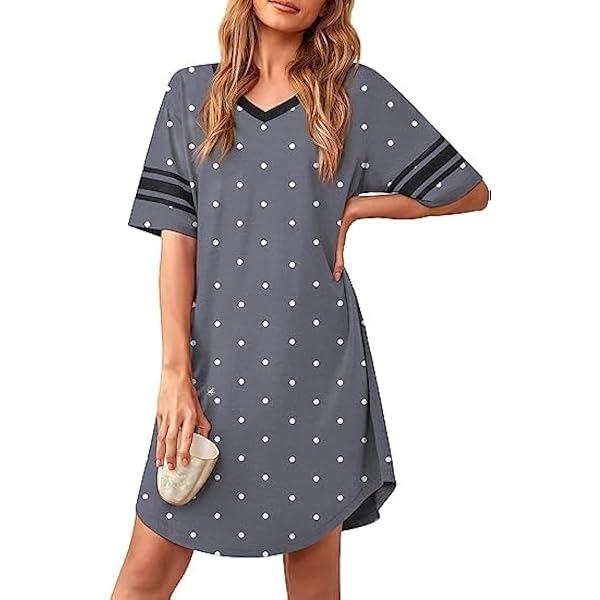 Roojaa Camicia da notte da donna a maniche corte con scollo rotondo carino camicia da notte con volant comoda camicia da notte, Porpora Brillante, M