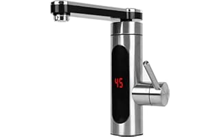AYYDS Elektrisch Wasserhahn mit Durchlauferhitzer, 360° Drehbar Edelstahl Elektrische Küchenarmatur Heizung Wasserhahn, LCD Temperaturanzeige, Warmwasserbereiter Warmwasserhahn für Küche (D)