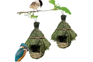 2 Pack,Hand-Woven Natural Grass Hanging Bird House, Nesting Bag for Garden and Balcony Decoration, 22 x 12 x 3.5 cm,