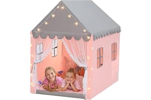 JOKAPY Tienda de juego para niños con guirnaldas de luz estrella, cabaña infantil interior/exterior, castillo de princesa tienda con 4 ventanas para decoración de habitación infantil, 121 x 105 x 136 cm (A)