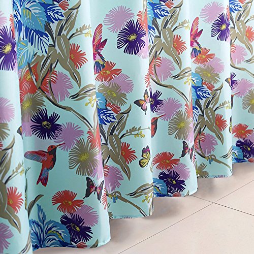 S-ZONE Blumen mit Vögeln und Schmetterling Drucken Duschvorhang verdicken Anti-Schimmel Textilien Polyester Wasserabweisend 180×180 cm mit 12 Vorhangringe - 3