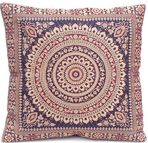 Dunkelblau Indische Seide Deko Kissenbezüge 40 cm x 40 cm, Extravaganten Design für Wohnzimmer und Schlafzimmer Dekor, Kissenhülle aus Indien. Angebot gültig solange der Vorrat reicht. - 3
