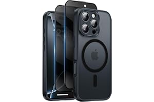 Qasyfanc Magnetisch Transluzente Handyhülle Kompatibel mit iPhone 16 Pro Hülle Kompatibel mit Mag Safe mit 2 Stück Sichtschutz Schutzfolie, Hard PC Kratzfest Stoßfest Matt Schutzhülle - Schwarz