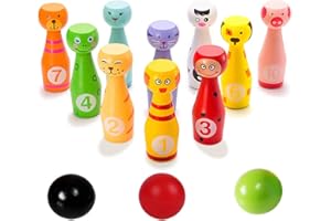 Kegelspiel für Kinder, ZoneYan Bowlingkugel Klein, Bowling Set Kinder Indoor Outdoor, Holz Kegelspiel ab 2 Jahre, Kegelspiel Bowling Ball Set mit 10 Kegel