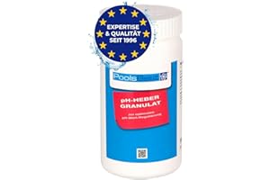 PoolsBest pH Heber Granulat 1kg I hochwertiger pH-Wert Heber Pool I Poolpflege pH Plus zur optimalen pH-Wert Regulierung I pH Heber Pool-Granulat inkl. Messbecher I pH-Wert erhöhen Pool