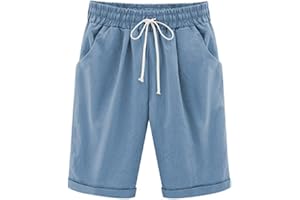 Elonglin Pantaloncini Donna Estivi in Cotone Taglie Forti a Vita Alta sopra Ginocchio Casual Larghi con Cintura Elastica Tasche Laterali