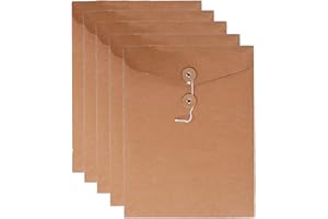‎VANRA VANRA Kraftpapier Aktenordner A4 Umschläge Projekttaschen Dokumententasche Tasche mit Schnur und Knopfverschluss Keine Erweiterung, Datei-Organizer für Business Schule Büro A4/C4 (Kraft Brown 5 Packs)