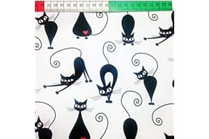 PINGIANER Tessuto in 100% cotone per bambini, vendita al metro, per lavori di cucito artigianali (gatto bianco nero, 150 x 160 cm)
