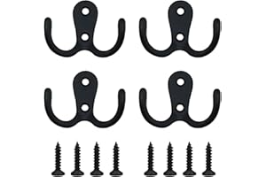 DaiUni 4 sztuki wieszaków na ubrania, podwójne haczyki ścienne, wieszaki do garderoby, wieszaki ścienne, vintage, wieszak na ręczniki, żelazny hak w stylu vintage, styl dworkowy, retro (czarne)