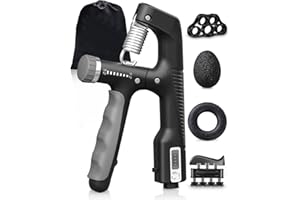 ONALIX Hand Grip con Contatore Digitale, Pacchetto da 5 Pezzi, Rinforzatore per Mani, Resistenza Regolabile 10-100kg, Esercizi per Avambracci, Anello per Allenamento e Pallina Antistress