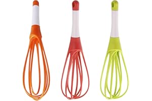 sylbx 3 Pièces Fouets Professionnels en Silicone Fouet Cuisine en Silicone Ballon Fouet pour MéLanger, Remuer, Battre, Faire Mousser (Vert, Rouge, Orange)