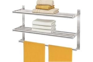 Bathroom Towel Racks with Towel Bar, Bethom 3-Tier Towel Shelf for Bathroom, 24 Inch Hotel Wall Mounted Towel Holder, Metal Brushed Nickel Lavatory Bathroom Towel Rails, Waterproof and Rustproof